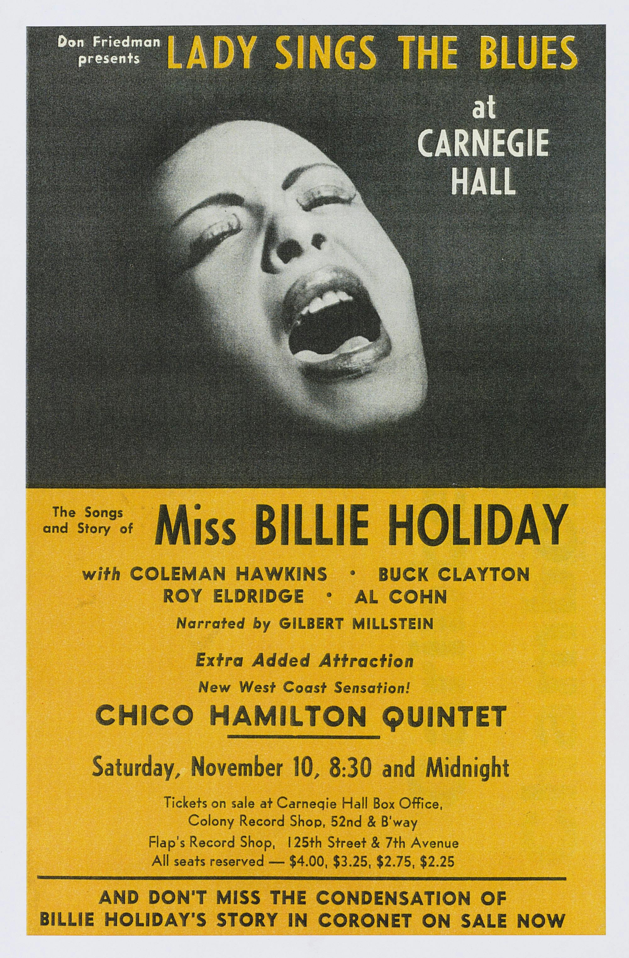 A flyer for Holiday’s concerts on November 10, 1956.