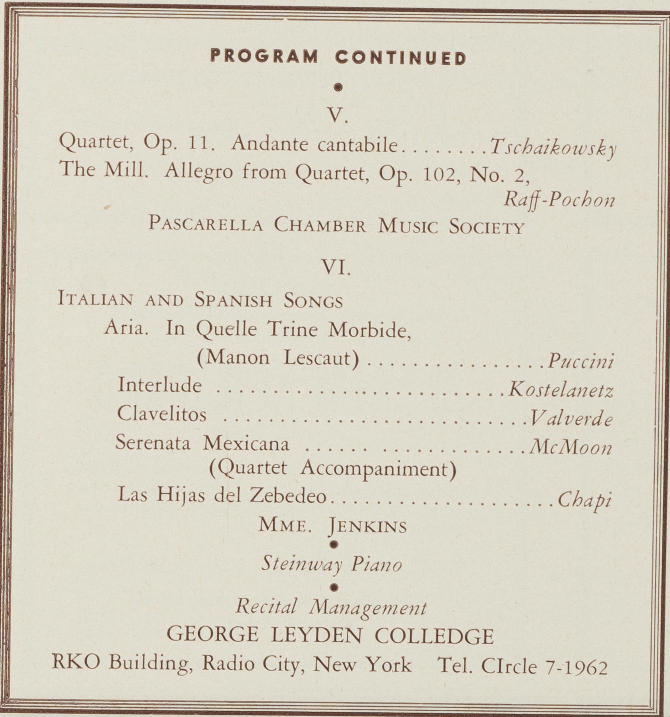 Program from Florence Foster Jenkins’s recital at Carnegie Hall on October 25, 1944