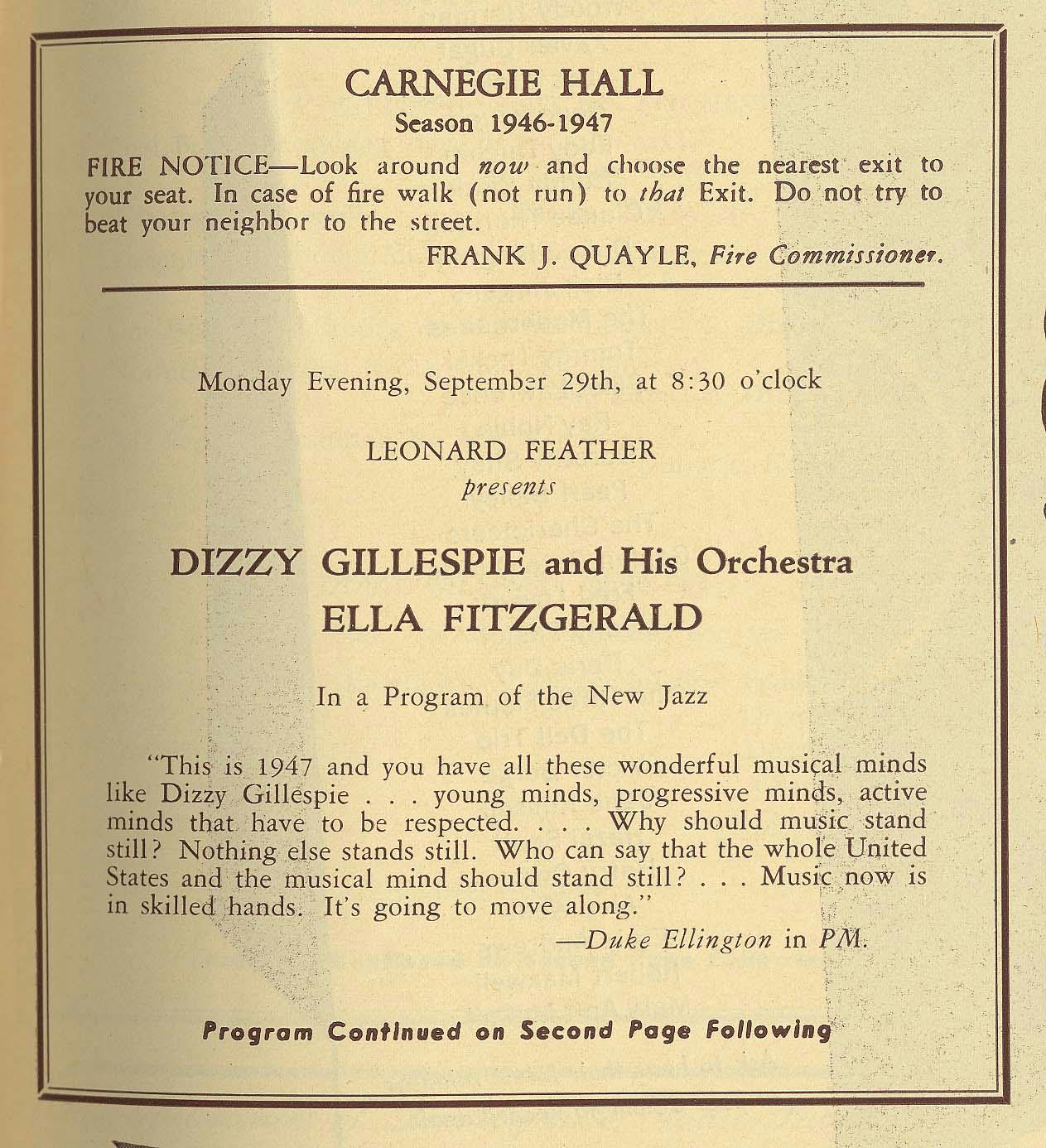 Program page clipping from the 1947 concert
