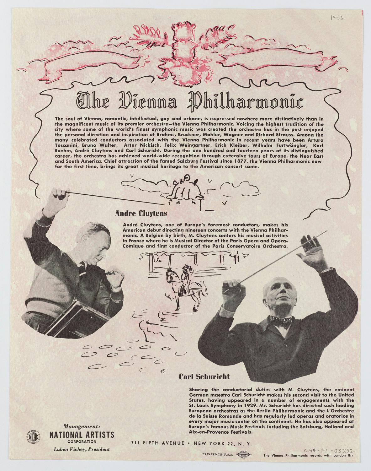 Flyer promoting conductors André Cluytens and Carl Schuricht with the Vienna Philharmonic Orchestra