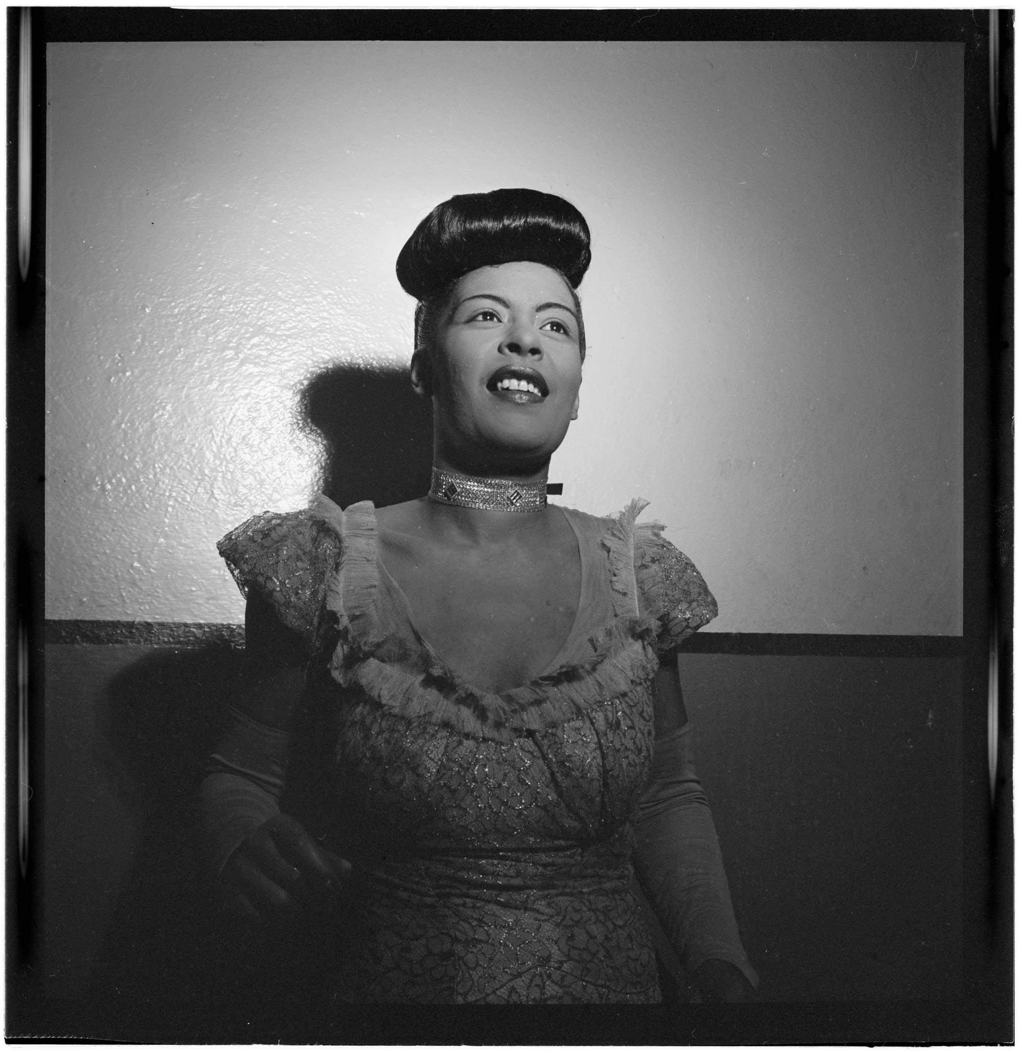 Billie Holiday backstage at Carnegie Hall in 1948.