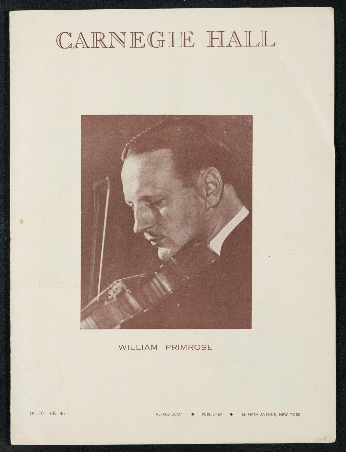 Program from a recital by William Primrose at Carnegie Hall, 1946