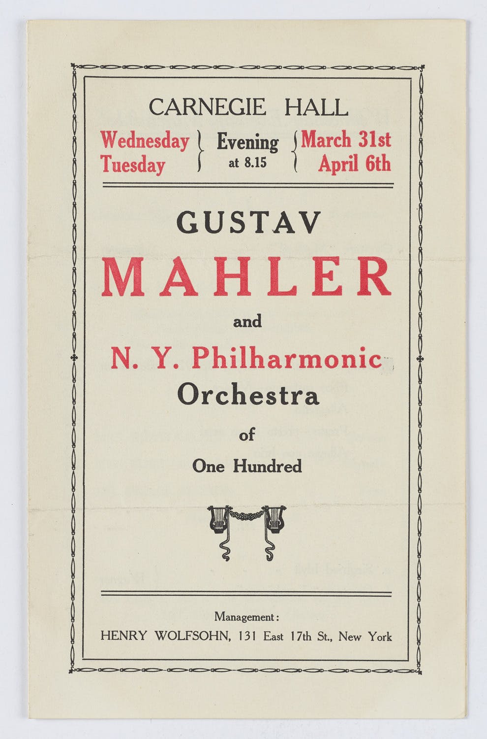 Mahler and the New York Philharmonic flyer, 1909