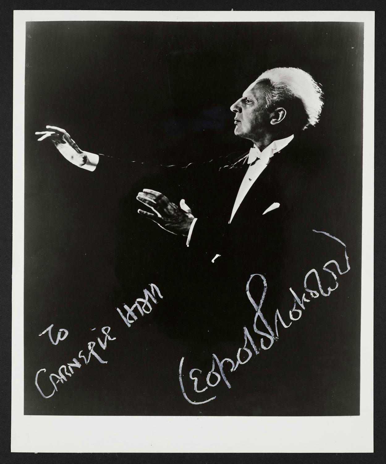 Photo of Leopold Stokowski inscribed to Carnegie Hall