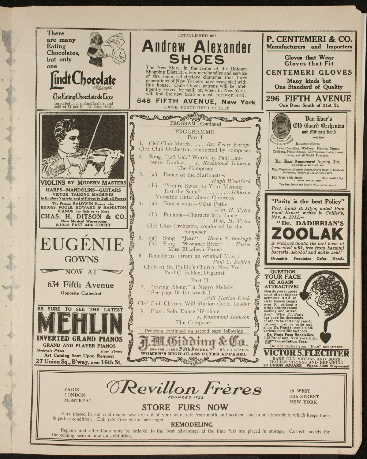 Second program page listing the music for the Concert of Negro Music, May 2, 1912