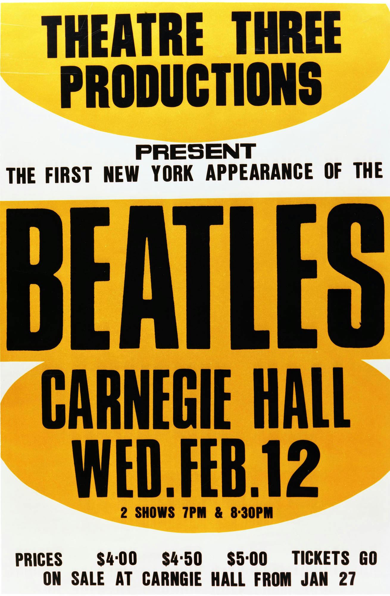 Poster for The Beatles’ concerts at Carnegie Hall, 1964