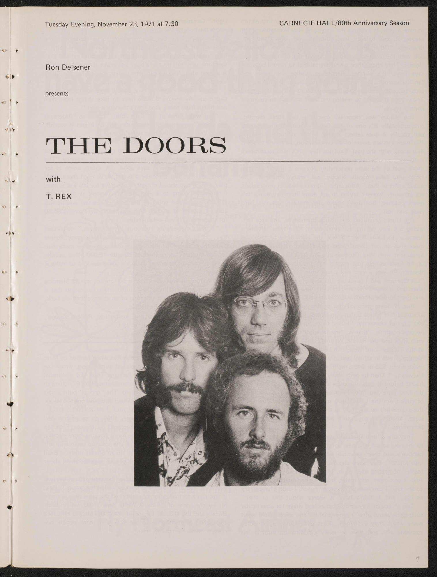 Program for The Doors' concert at Carnegie Hall, 1972