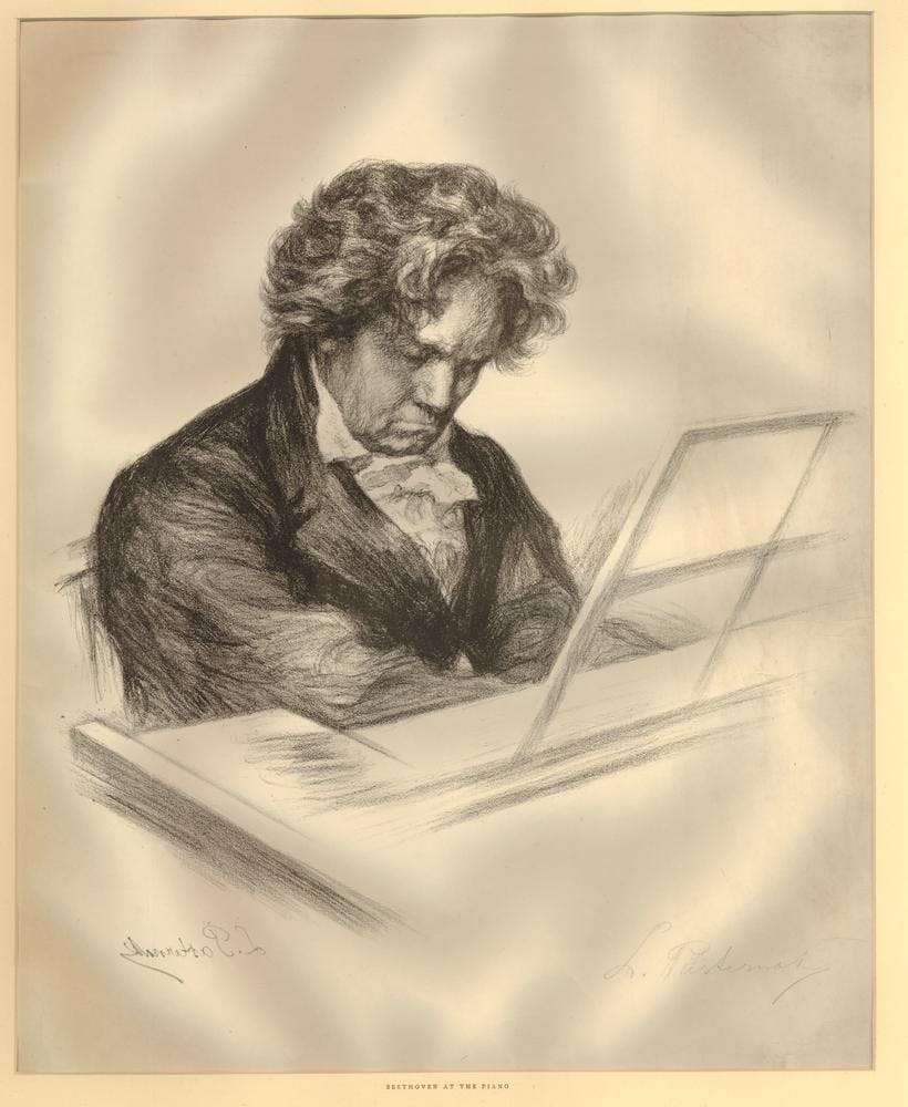 Portrait of Beethoven playing the piano