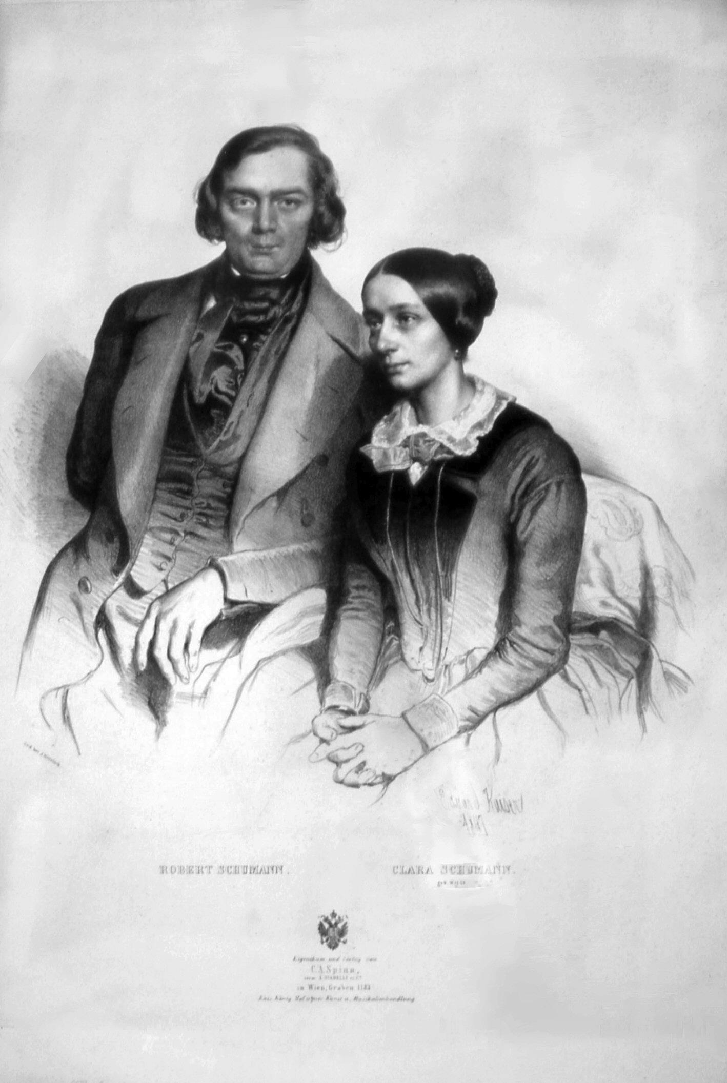 Lithograph of Robert and Clara Schumann by Eduard Kaiser, 1847