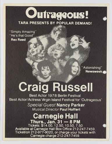 A flyer from Craig Russell’s performance at Carnegie Hall, 1980