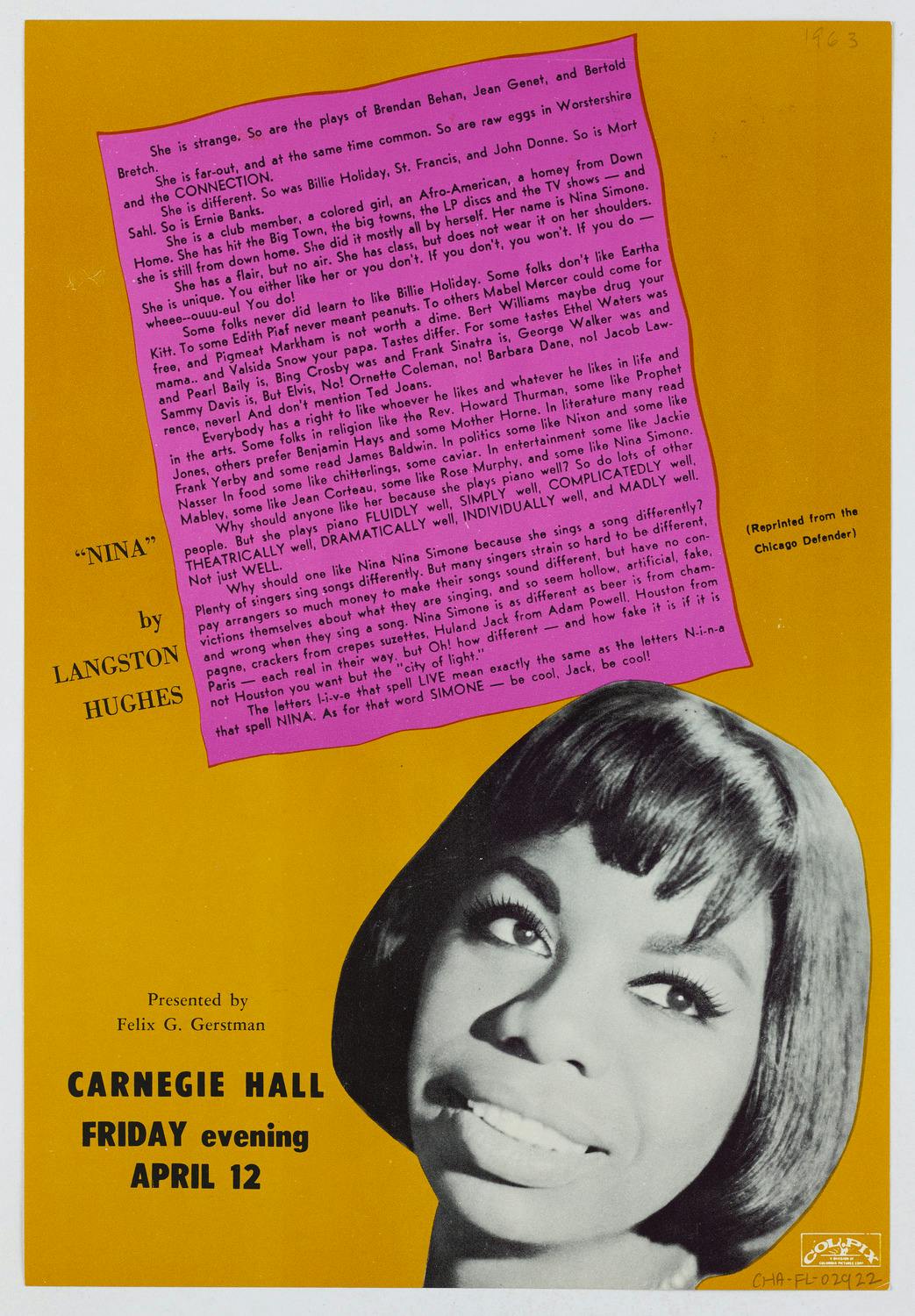 Flyer for one of Nina Simone’s concerts at Carnegie Hall, 1963