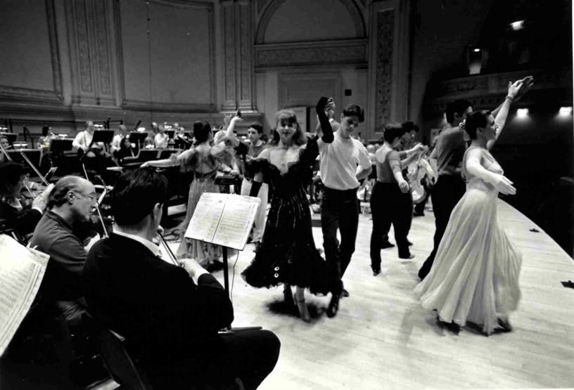 Dancers and musicians on stage during The New York Pops’ “Invitation to the Dance,” 1996