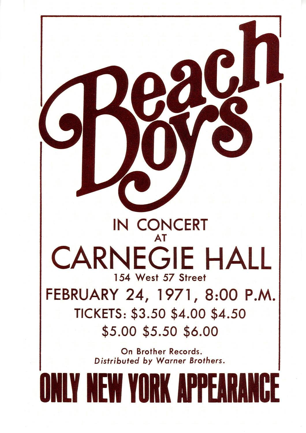 "Beach Boys in Concert at Carnegie Hall Feb 24, 1971" poster