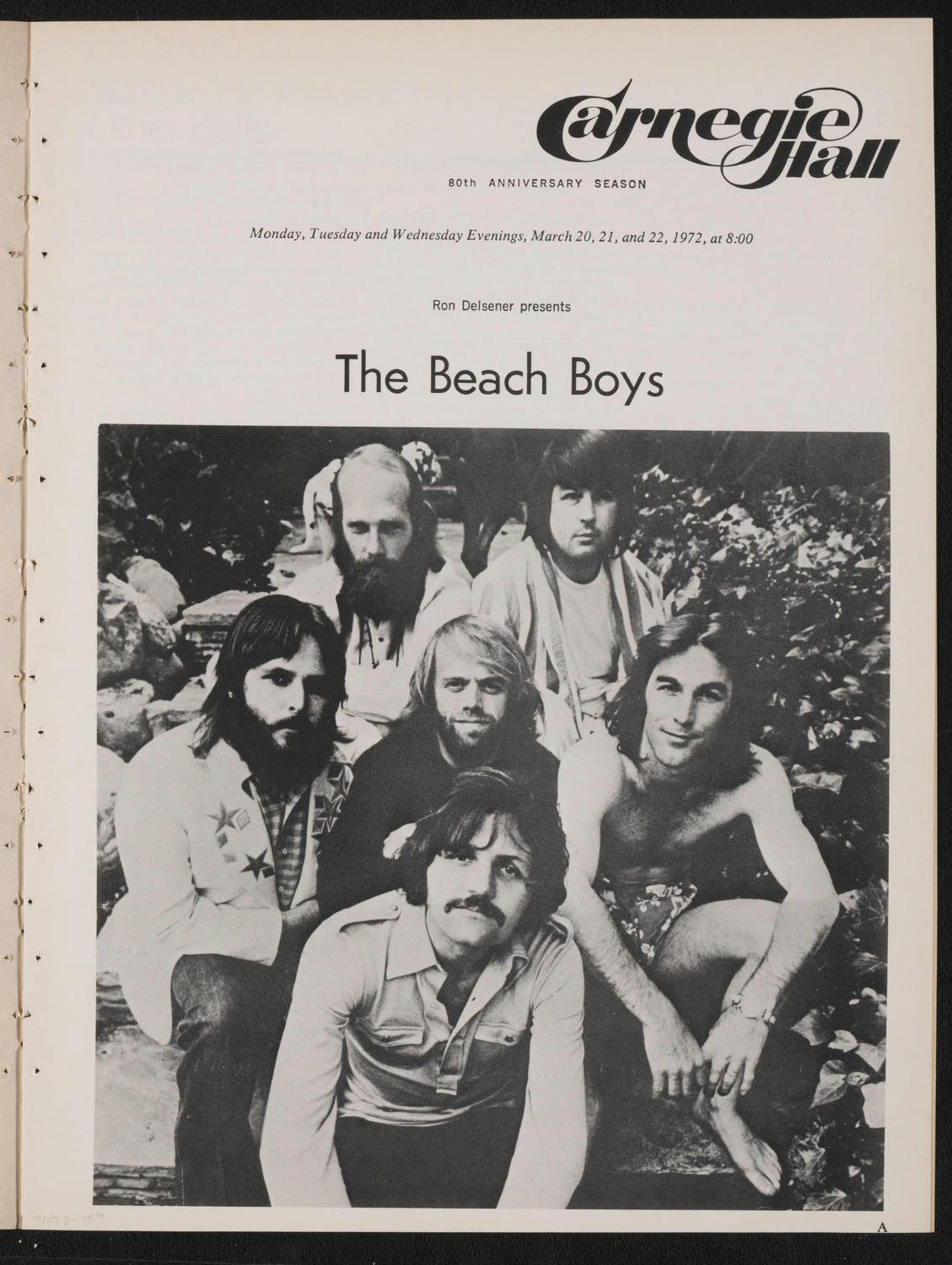 Beach Boys group photo on Carnegie Hall program page 1972