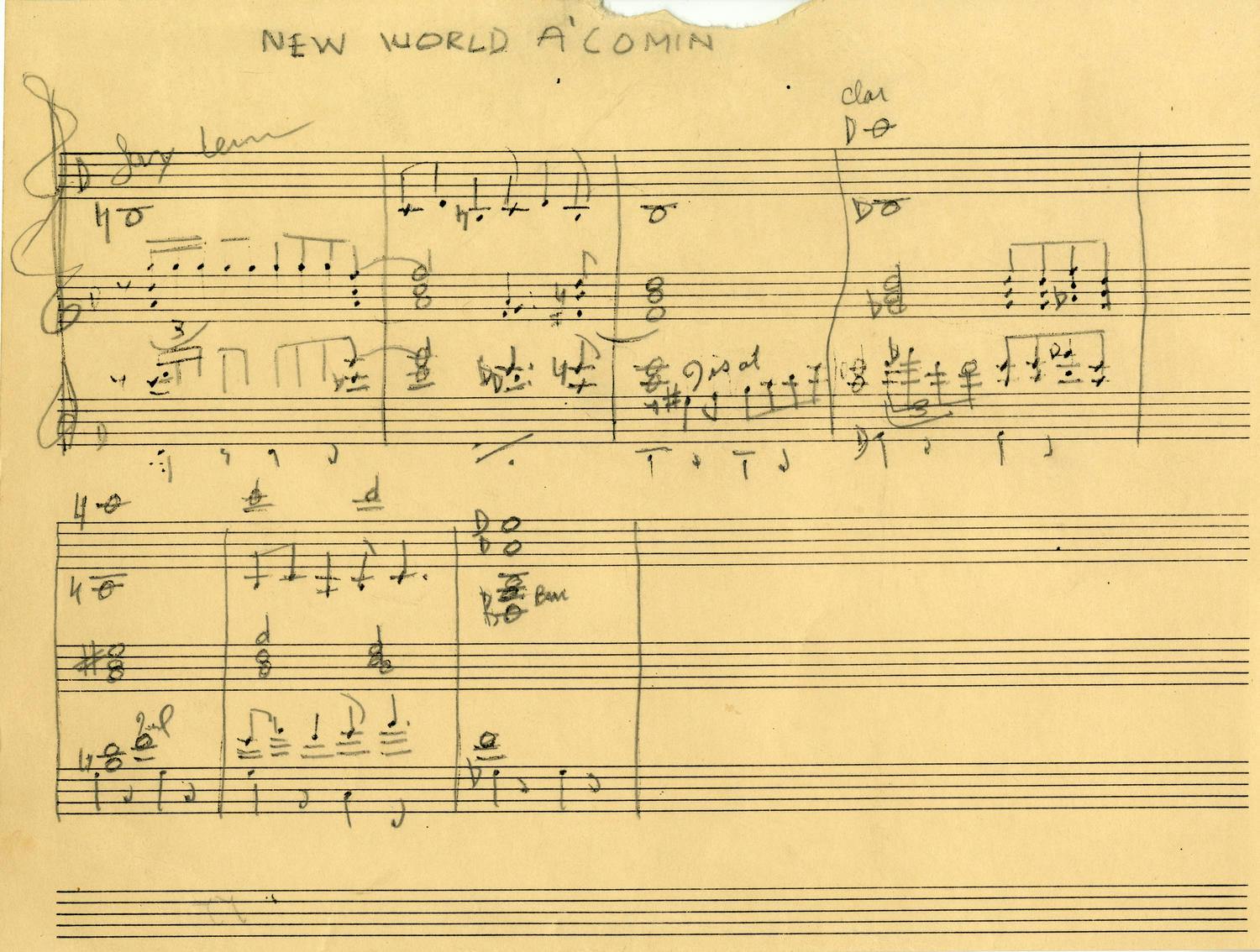 Autographed musical quote of Ellington’s “New World A-'Comin”