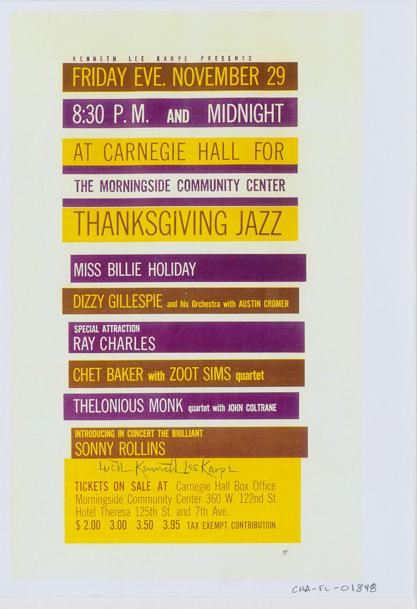 Concert flyer for Thanksgiving Jazz, 1957