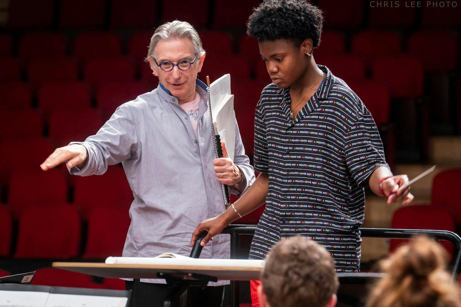 Michael Tilson Thomas and a student conducting, 2018