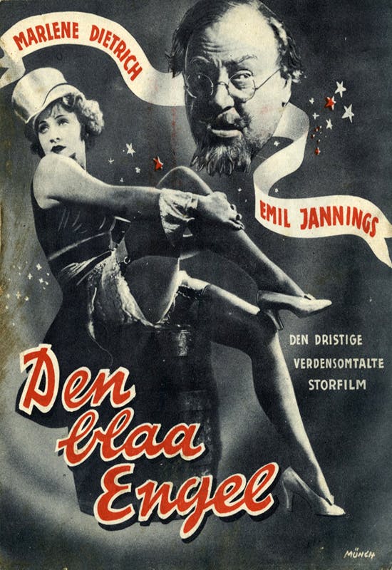 Film poster for “The Blue Angel,” featuring Marlene Dietrich and Emil Jannings, 1930