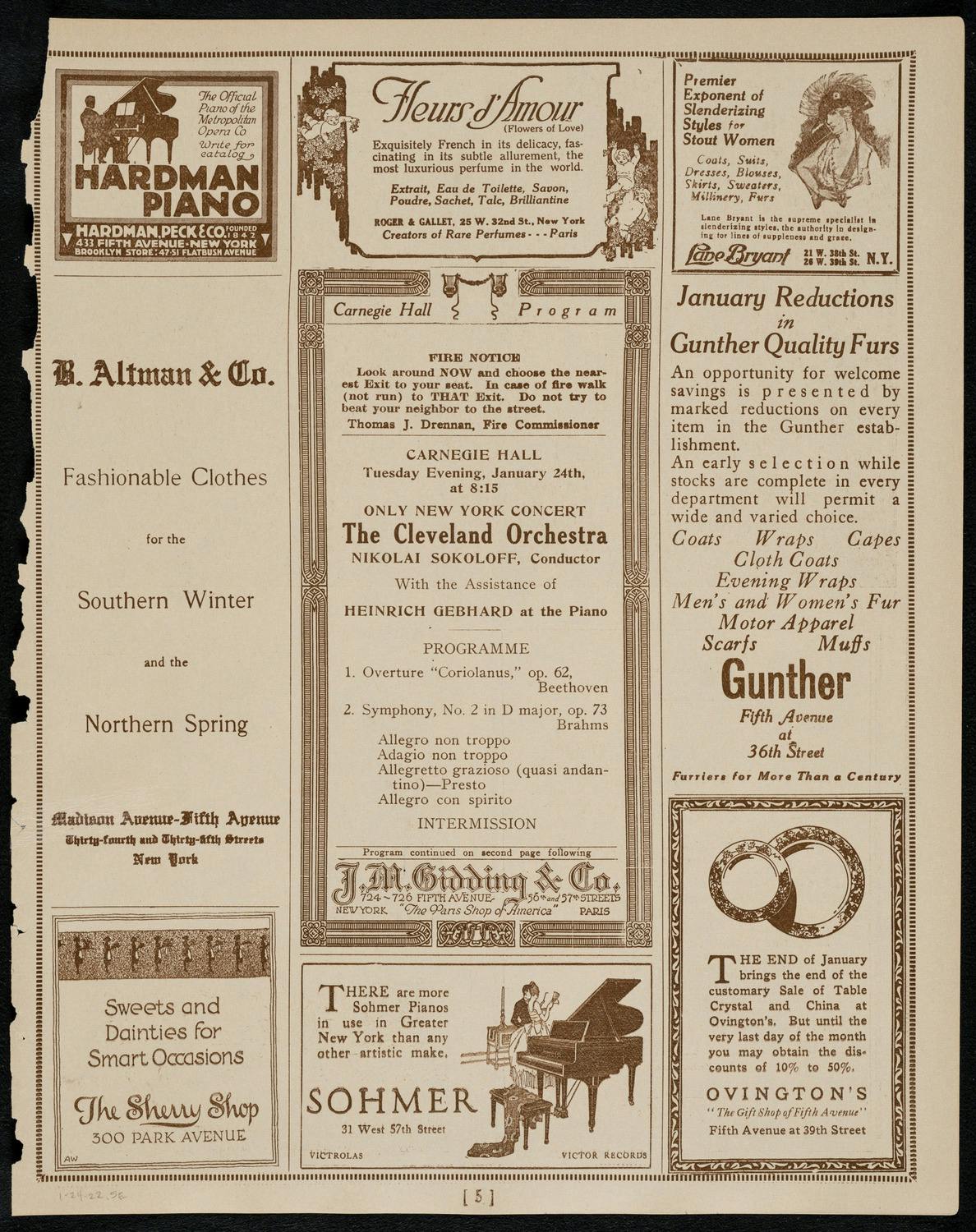 Advertisement for The Cleveland Orchestra at Carnegie Hall, 1922