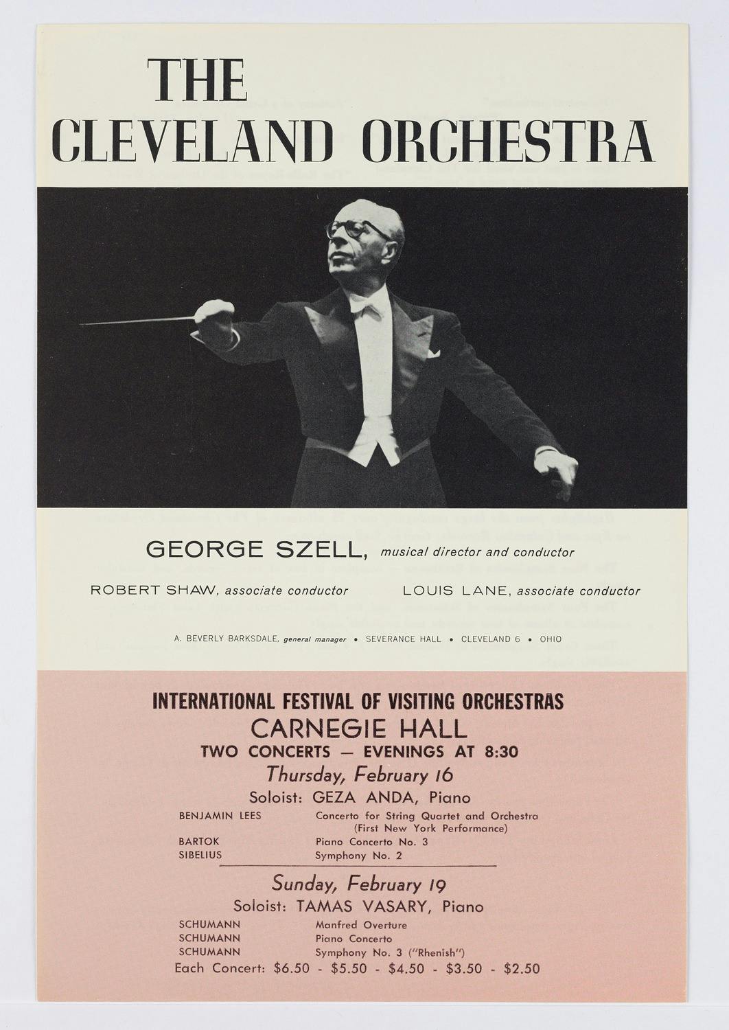 Flyer of The Cleveland Orchestra and George Szell at Carnegie Hall, ca. 1965