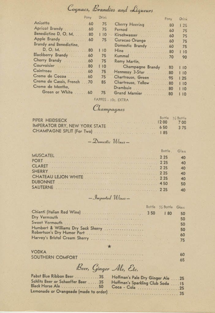 A printed Gallery Bar menu with items and prices in black ink