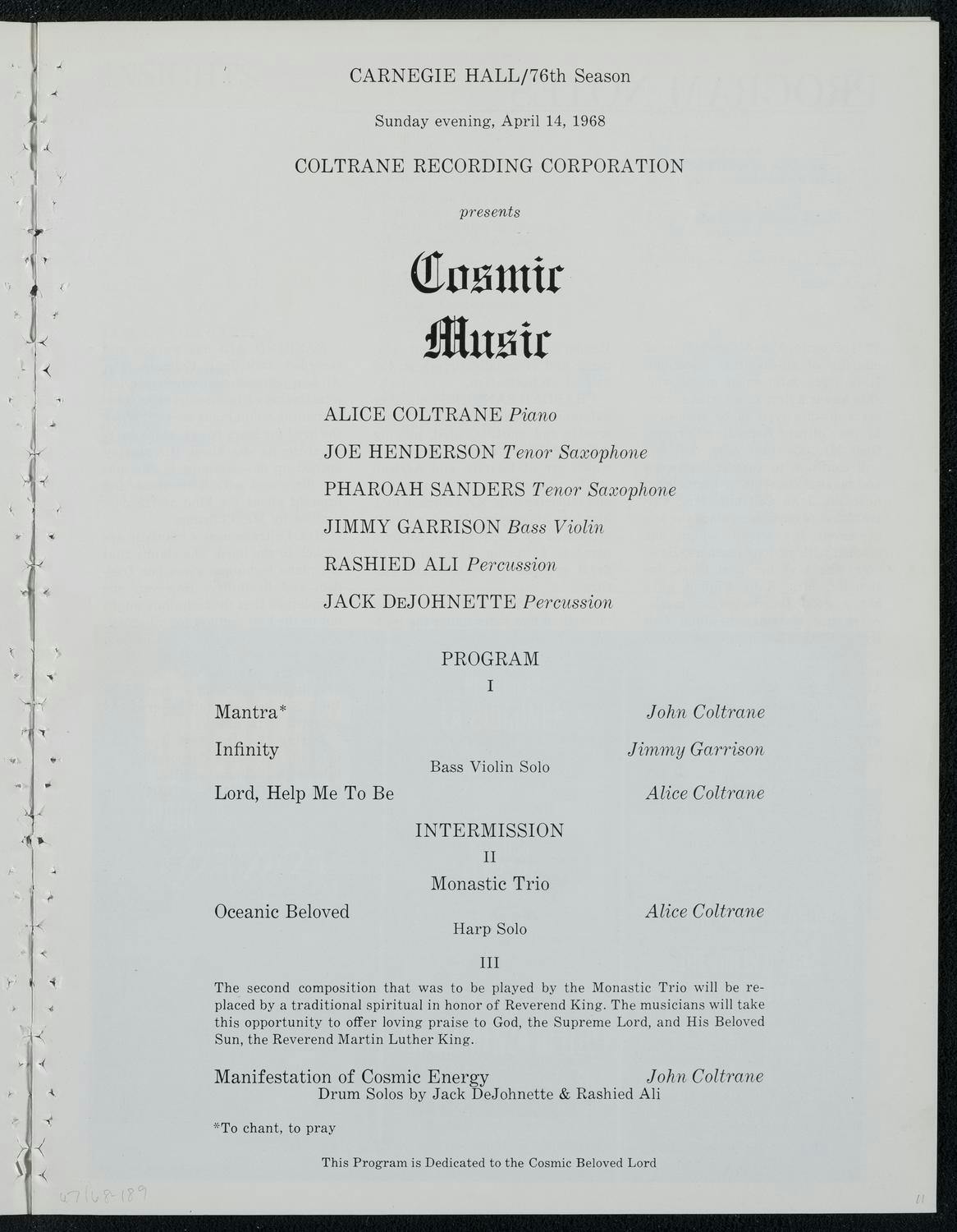 Cosmic Flair Carnegie Hall program page