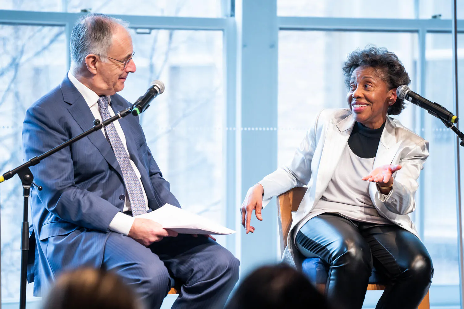 Clive Gillinson and Tania León conversing on stage