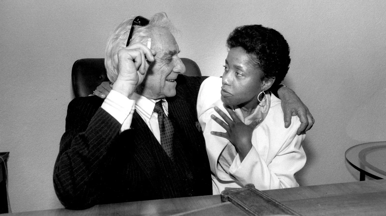 Black-and-white photograph of Leonard Bernstein and Tania León