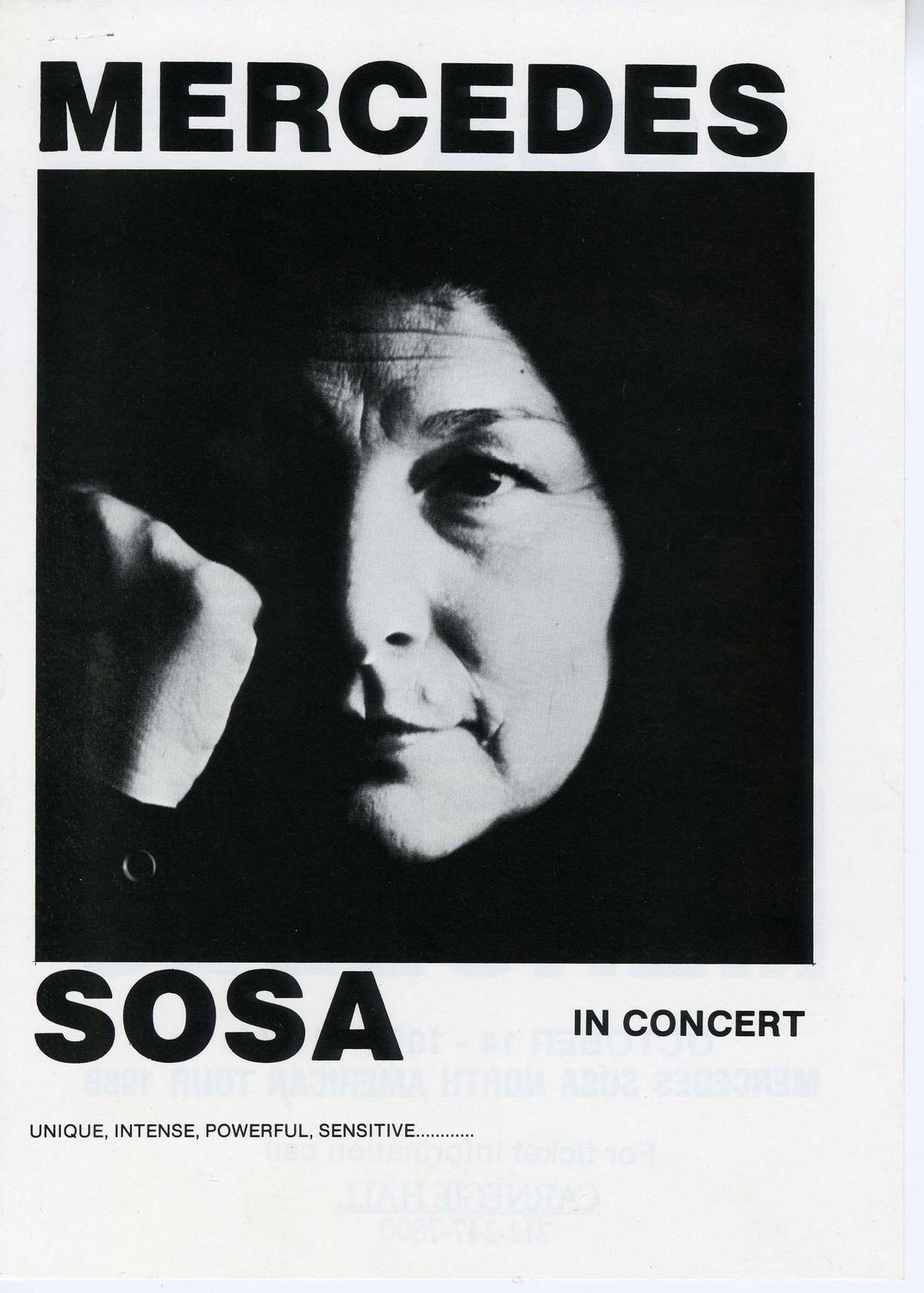 Program flyer of Mercedes Sosa’s Carnegie Hall concert in 1987