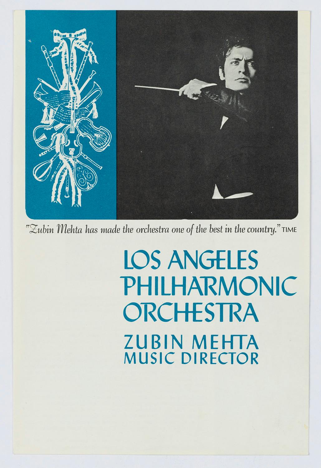 Carnegie Hall concert flyer from 1968 with the text “Los Angeles Philharmonic Orchestra Zubin Mehta Music Director.”