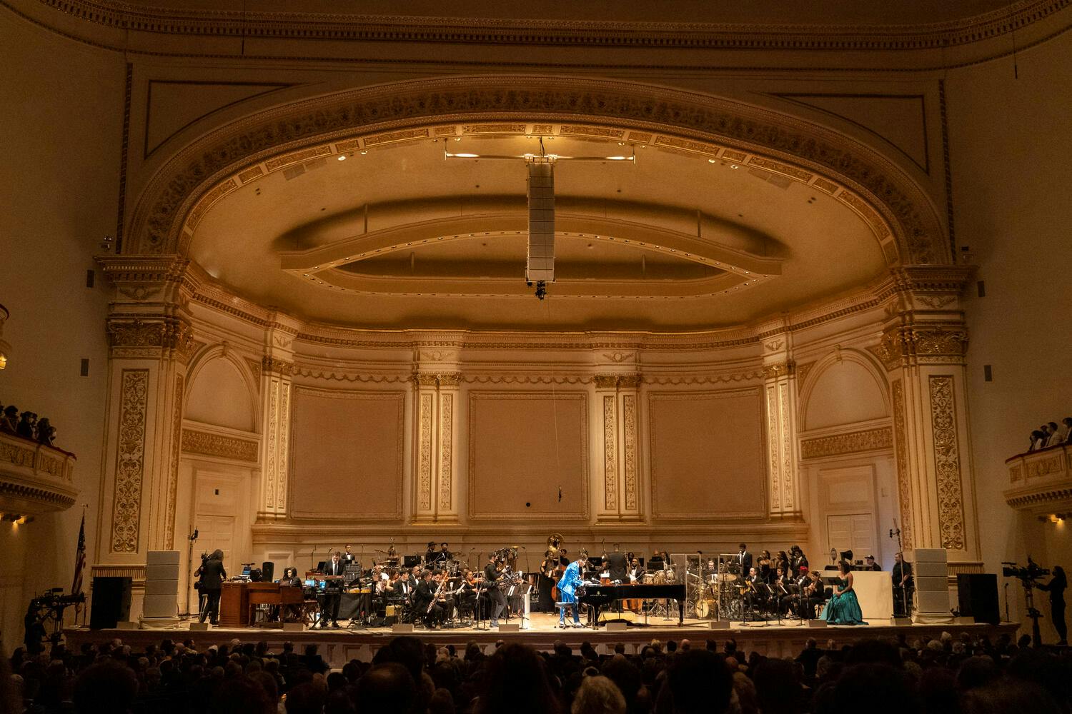 A wide shot of Stern Auditorium / Perelman Stage from the back of the Hall.