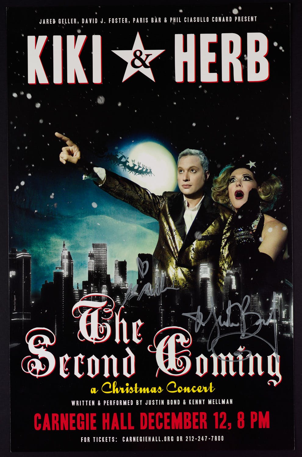 Program flyer of “Kiki and Herb: The Second Coming—A Christmas Carol,” featuring Justin Vivian Bond and Kenny Mellman.