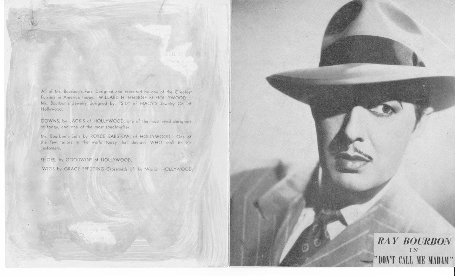 Program page of Ray Bourbon in “Don’t Call Me Madam,” 1950.