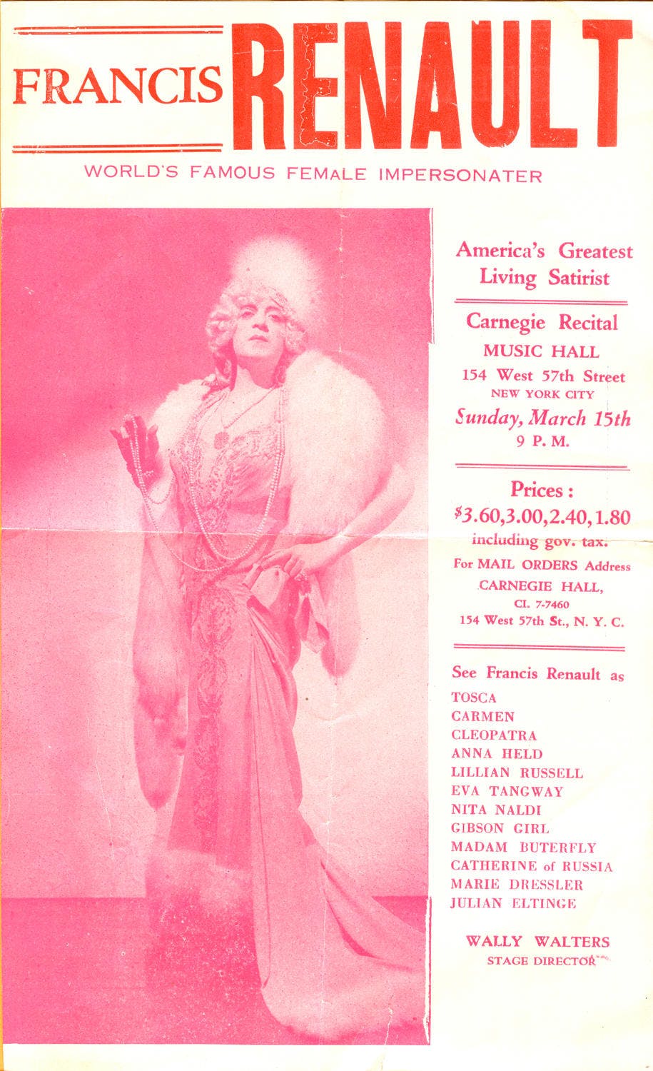 Flyer of Francis Renault’s concert at Carnegie Recital Hall on March 15, 1953.