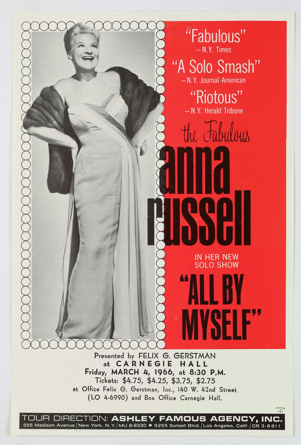 Concert flyer of Anna Russell’s show at Carnegie Hall.