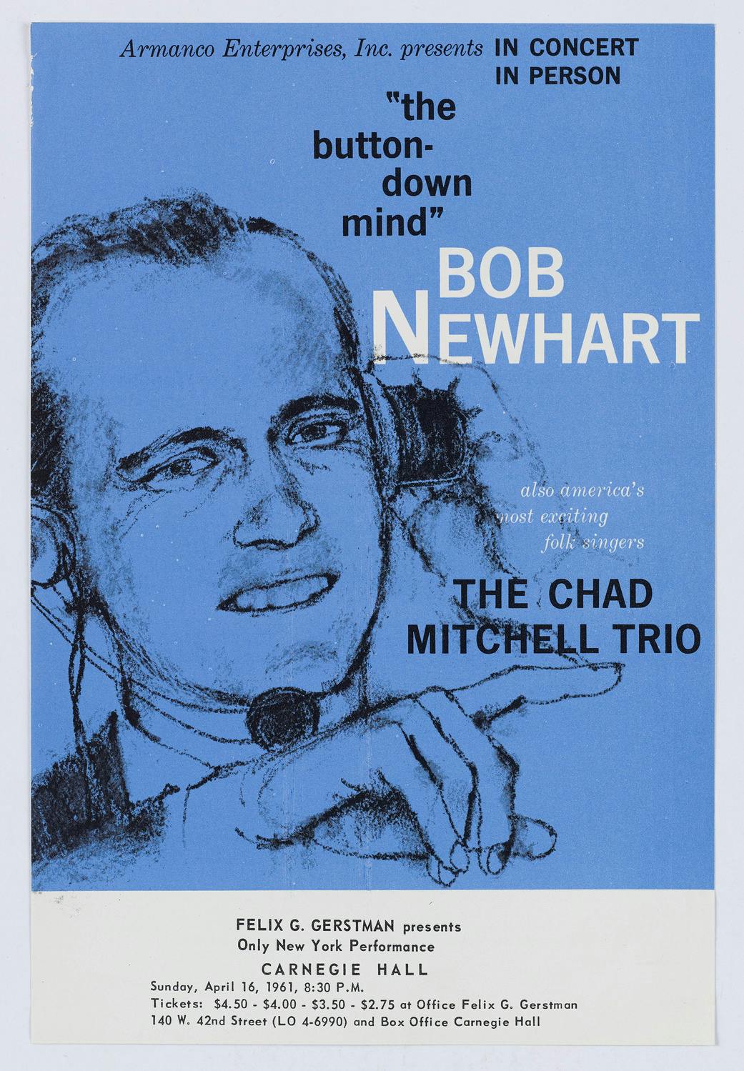 Concert flyer of Bob Newhart’s Carnegie Hall debut.