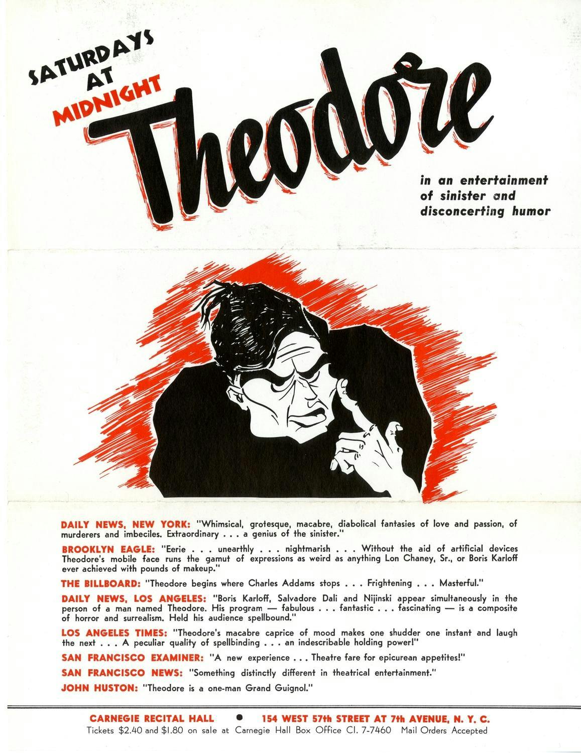 Program flyer for Brother Theodore’s concert at Carnegie Hall