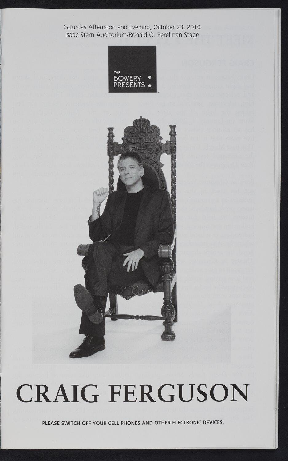 Program for Craig Ferguson at Carnegie Hall.