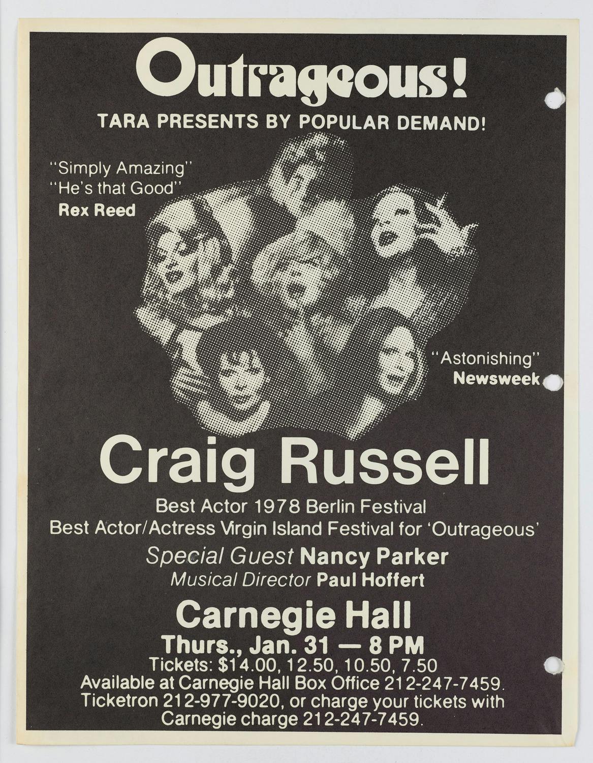 Program flyer for Craig Russell’s Carnegie Hall concert in 1980.