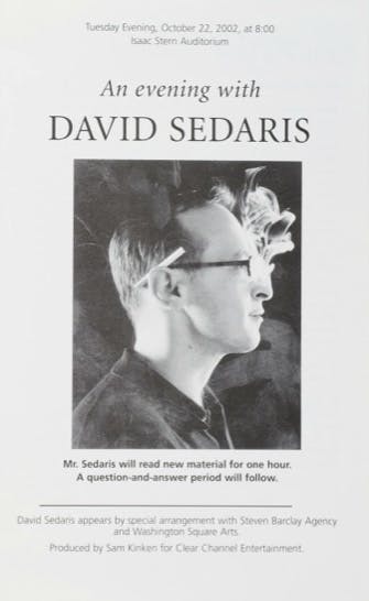 Program for “An Evening with David Sedaris” at Carnegie Hall.