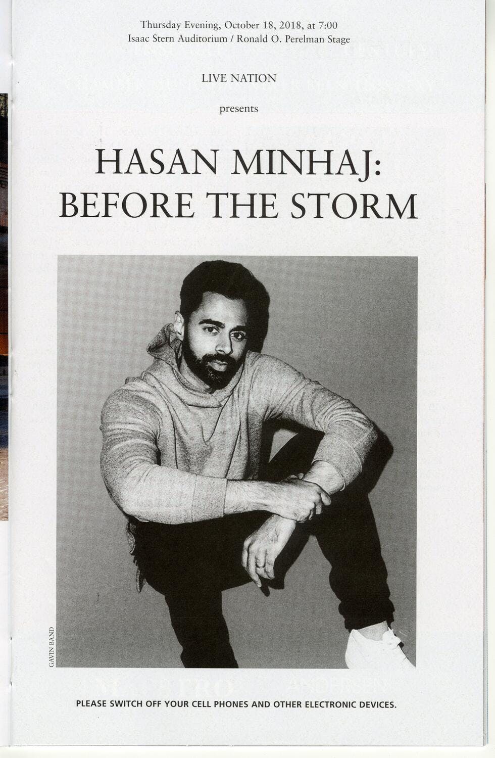 Program for Hasan Minhaj at Carnegie Hall.