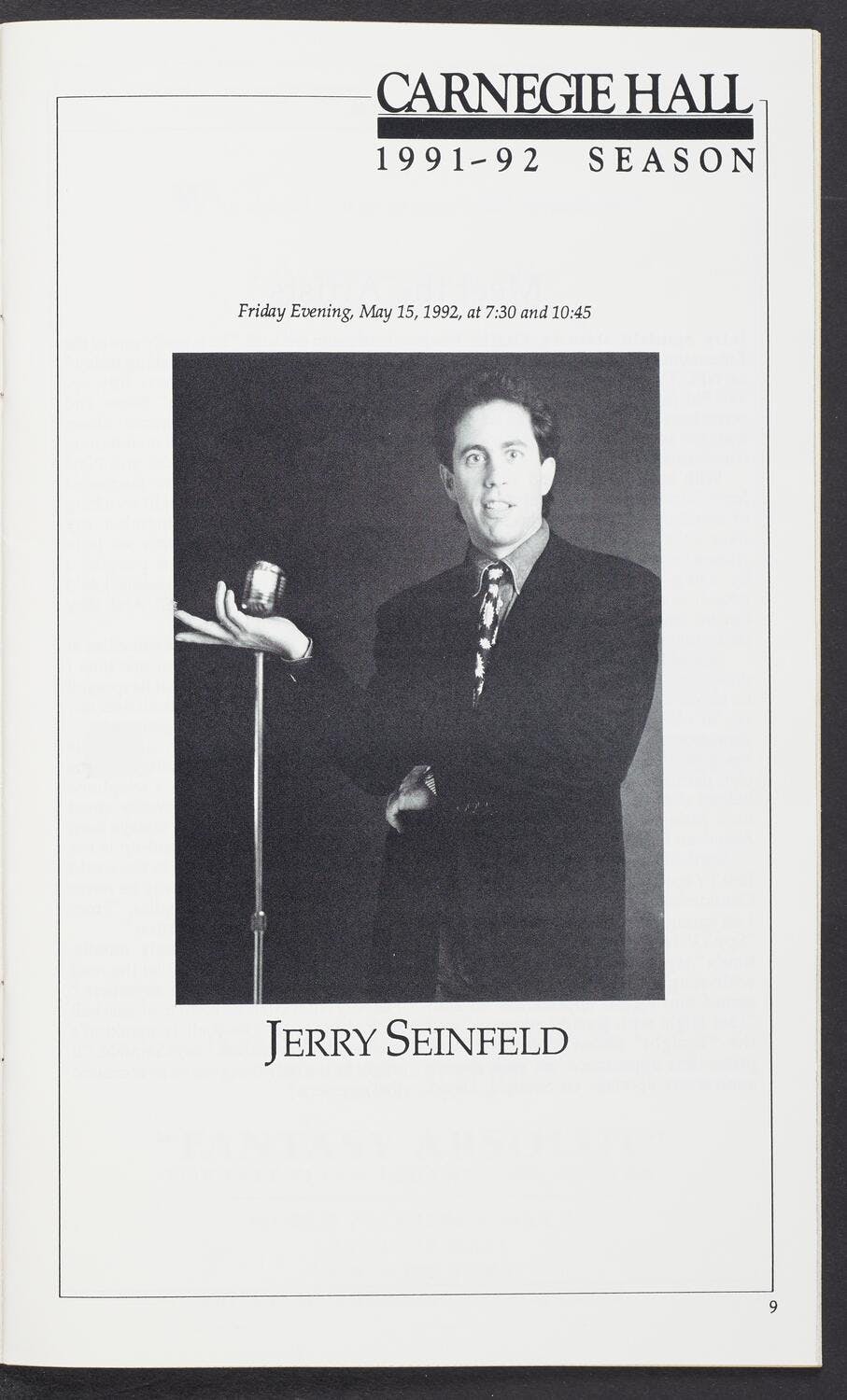 Program for Jerry Seinfeld’s Carnegie Hall debut.