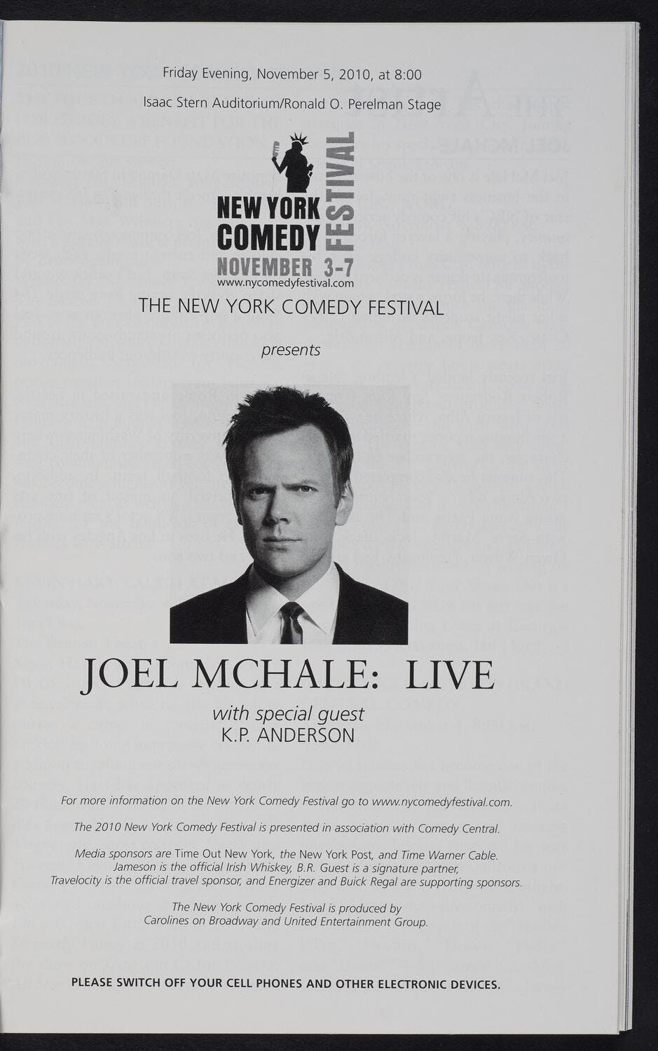 Program for Joel McHale at Carnegie Hall.
