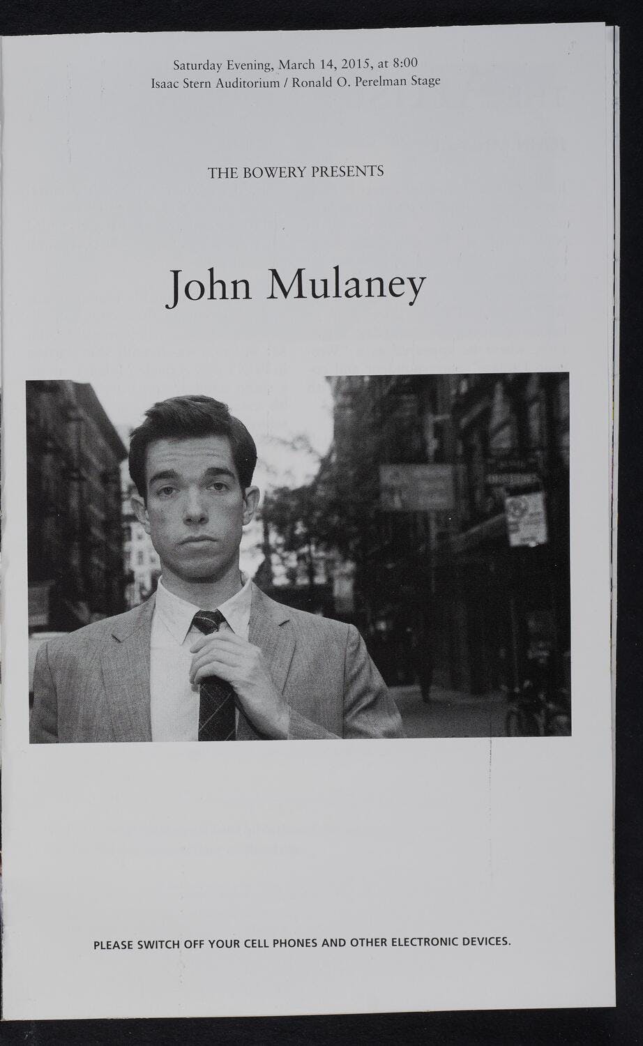 Program for John Mulaney’s Carnegie Hall performance.