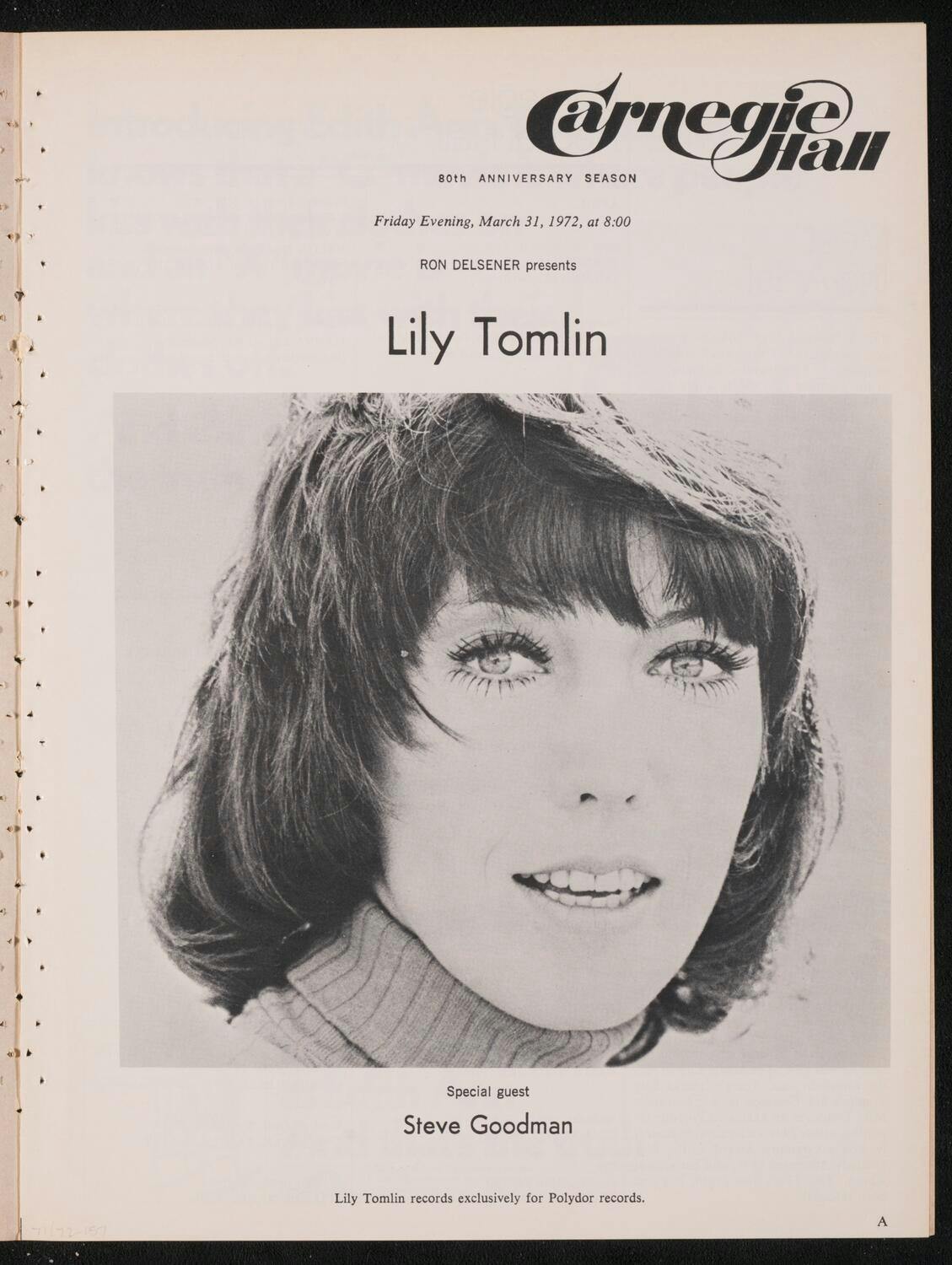 Program for Lily Tomlin’s Carnegie Hall performance.