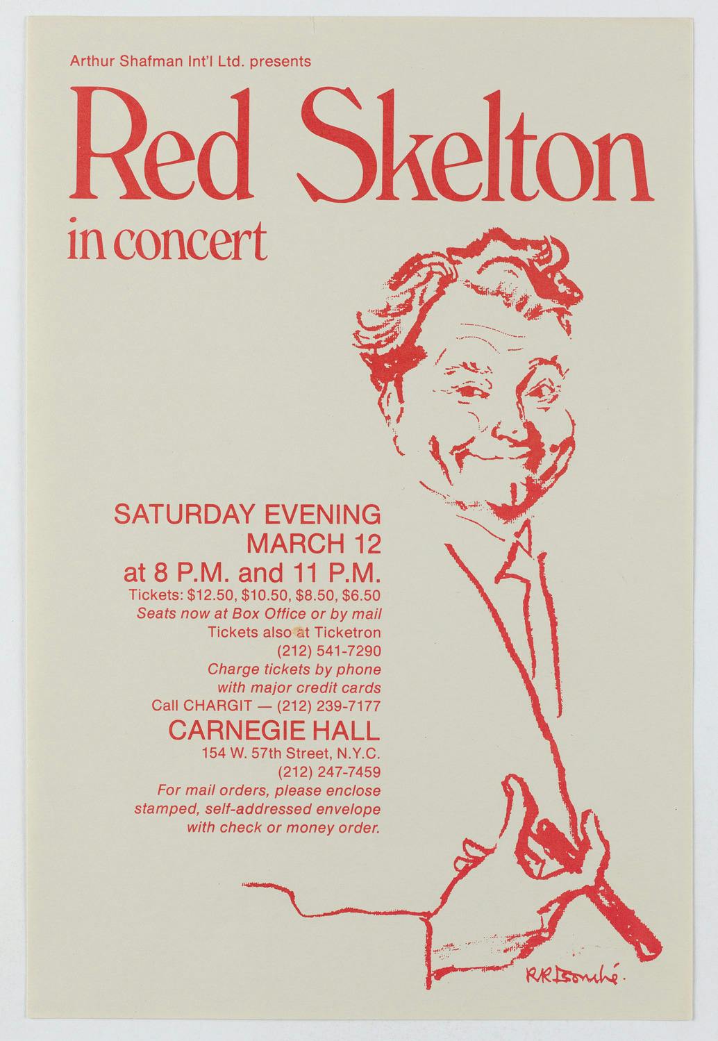 Program flyer for one of Red Skelton’s performances at Carnegie Hall.
