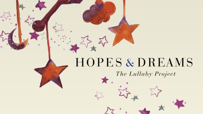 Album cover that features illustrated shooting stars beneath a watercolor baby mobile