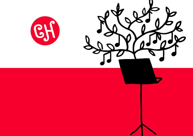 A music stand with a tree growing out of it.