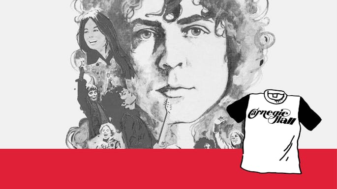 Drawing of a person's face, with additional drawings of people on top