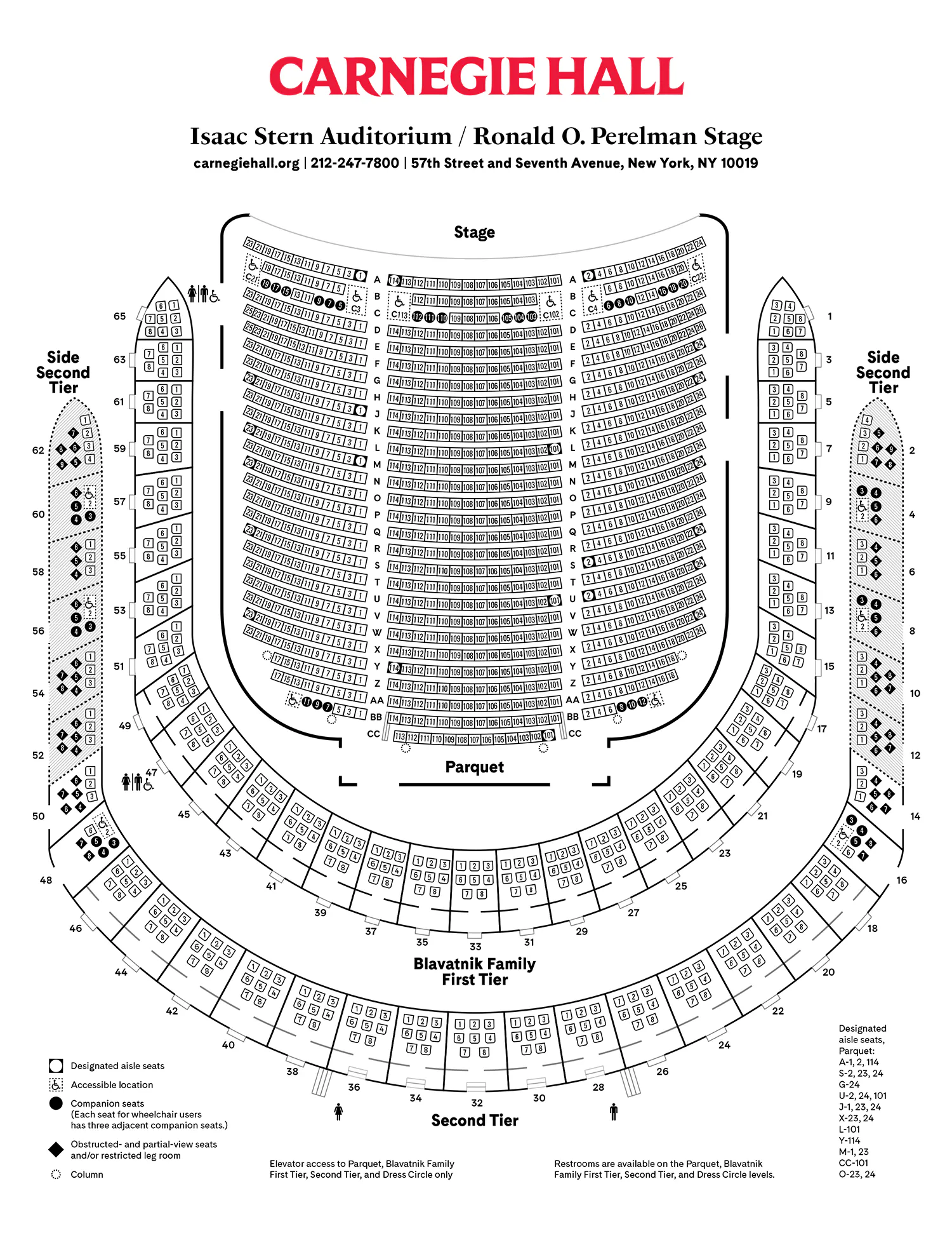 Isaac Stern Auditorium / Ronald O. Perelman State: Parquet, Blavatnik Family First Tier, and Second Tier seating chart
